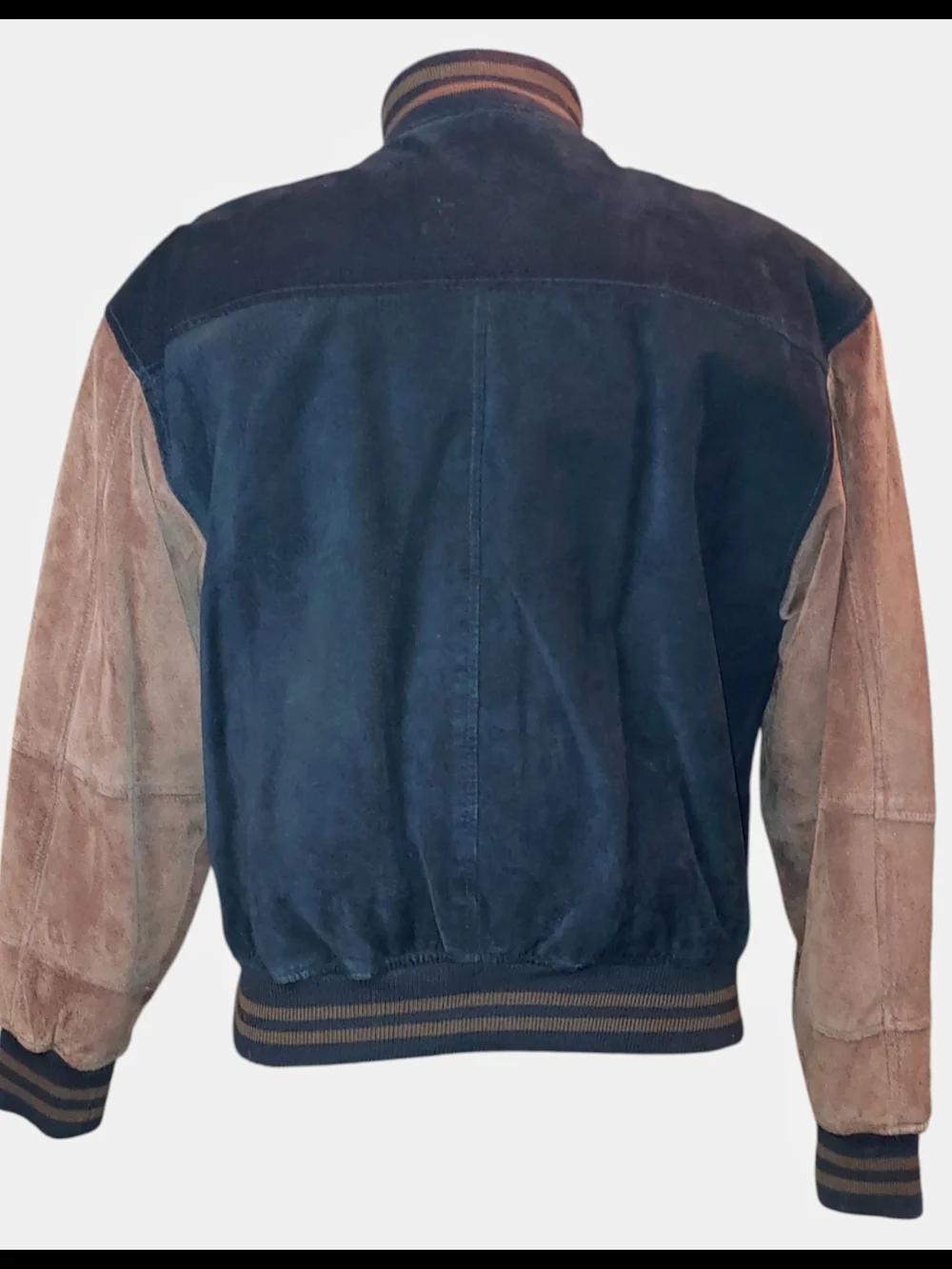Men's Two-Tone Suede Bomber Jacket - Black & Brown